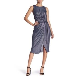 M Superfoxx Metallic Blue Tie Waist Sheath Dress
